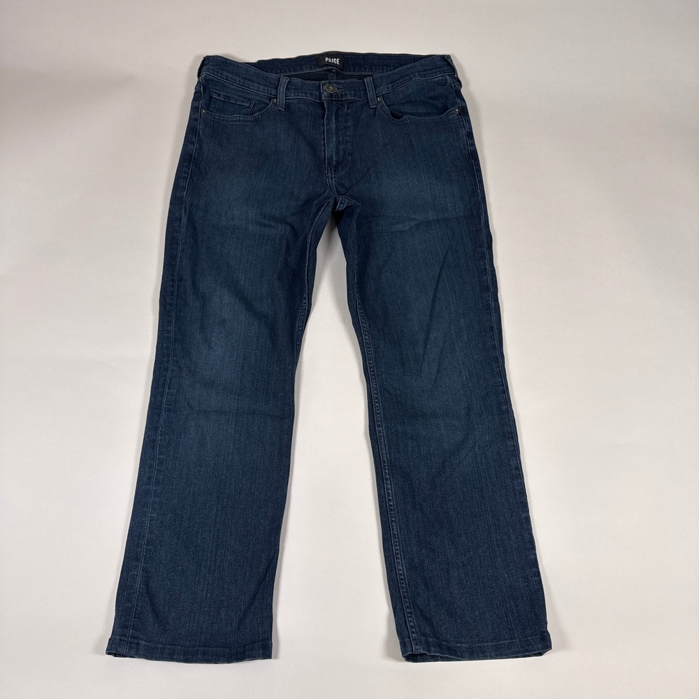 PAIGE Jeans Mens‎ 34 Blue Normandie Straight Leg Stretch Denim Hemmed 34x26